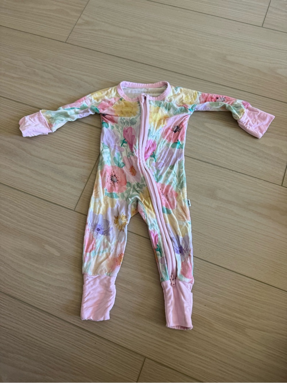Pink Floral Zip-Front Kids One-Piece
